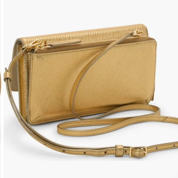 TUMI Belden Sling Crossbody Wallet Gold Leather - Picture 7 of 8